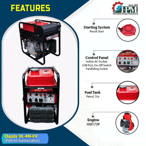 4 KVA Petrol Inverter Generator , Model Oasis UL-40i-EV, Recoil Start